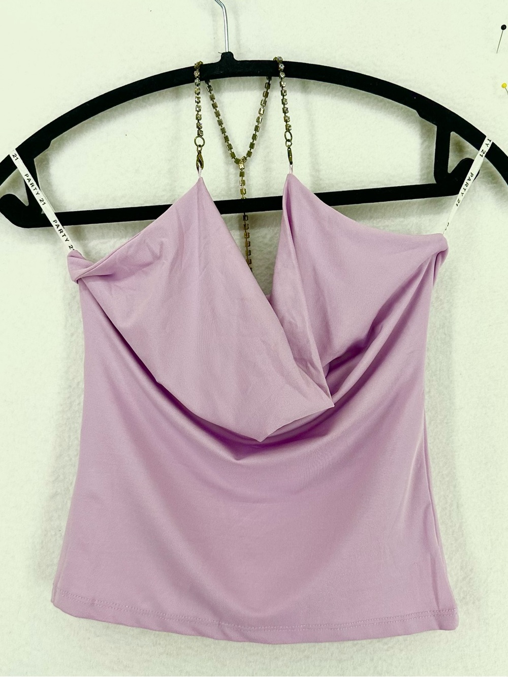 Party 21 Rhinestone Chain Cowl Neck Cami Top Women’s XS Lilac Y2K
